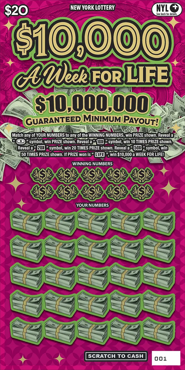 $10,000 A Week For Life $20 New York scratch-off ticket