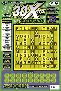 30Xtra Cashword $3 scratch-off ticket