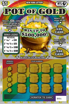 Pot Of Gold $5 scratch-off ticket