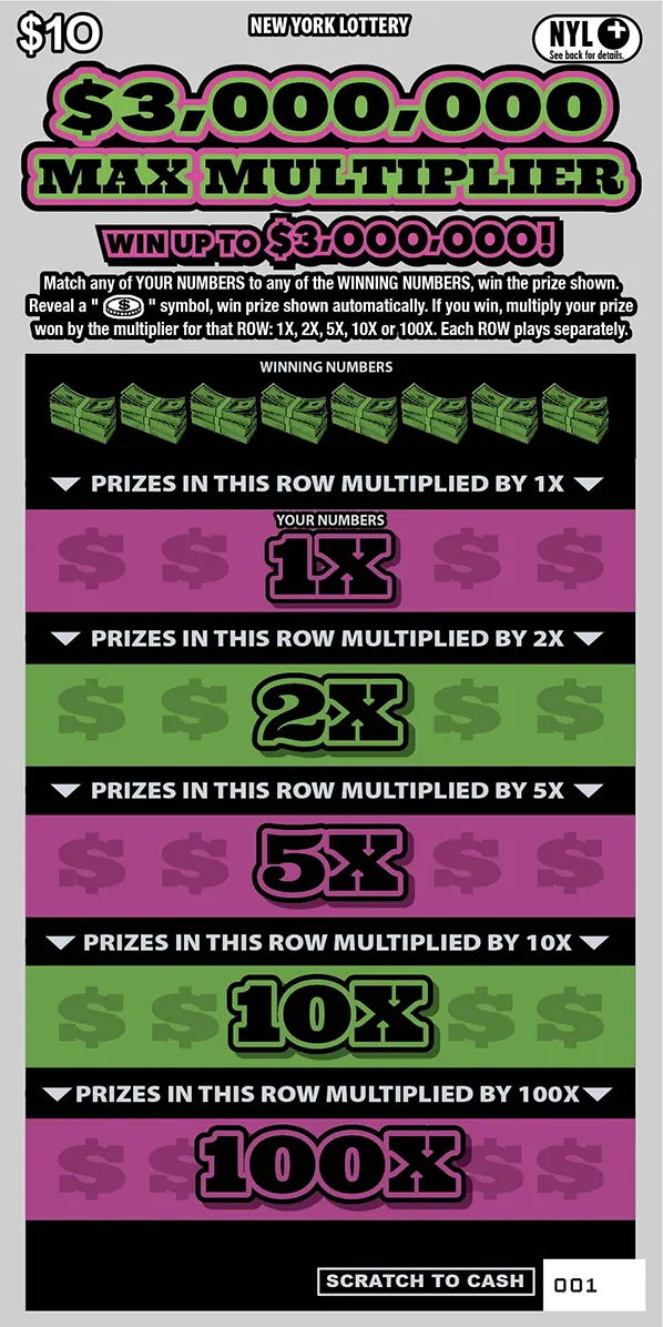 $3,000,000 Max Multiplier $10 New York scratch-off ticket
