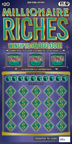 Millionaire Riches $20 scratch-off ticket (image: New York Lottery)