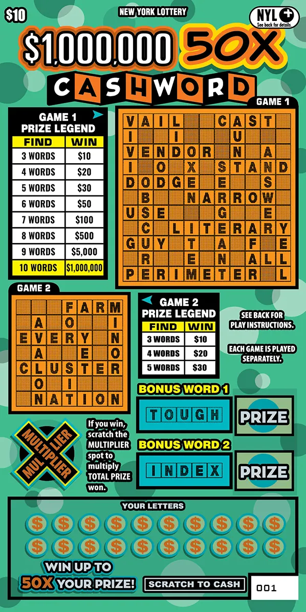 $1,000,000 50X Cashword $10 New York scratch-off ticket