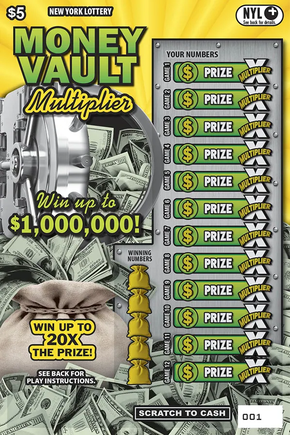 Money Vault Multiplier $5 New York scratch-off ticket