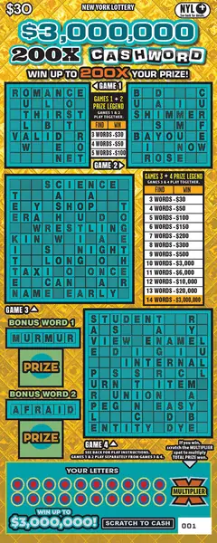 $3,000,000 200X Cashword $30 scratch-off ticket (image: New York Lottery)