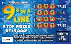 9s In A Line $1 scratch-off ticket