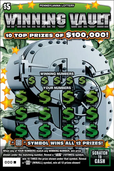 Winning Vault $5 Pennsylvania scratch-off ticket