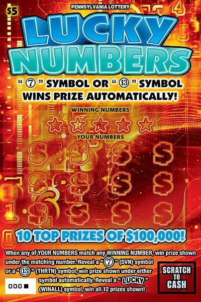 Lucky Numbers $5 Pennsylvania scratch-off ticket