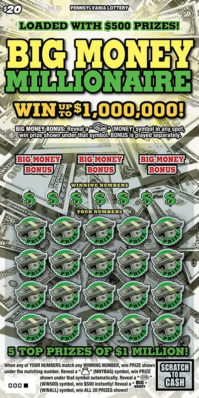 Big Money Millionaire $20 Pennsylvania scratch-off ticket
