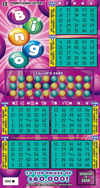 Bingo $3 Pennsylvania scratch-off ticket