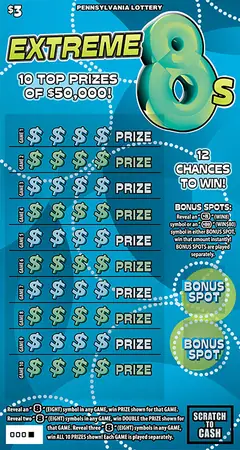 Extreme 8s $3 scratch-off ticket
