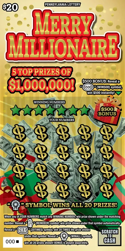 Merry Millionaire $20 Pennsylvania scratch-off ticket
