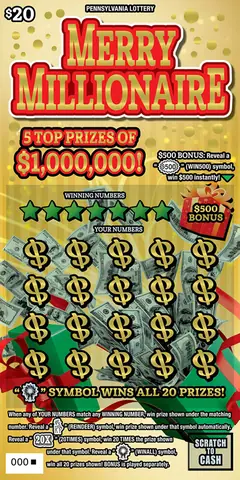Merry Millionaire $20 scratch-off ticket (image: Pennsylvania Lottery)