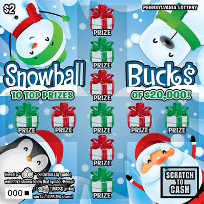 Snowball Buck$ $2 Pennsylvania scratch-off ticket