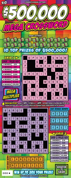 $500,000 Mega Crossword* $10 scratch-off ticket