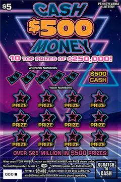 $500 Cash Money $5 scratch-off ticket