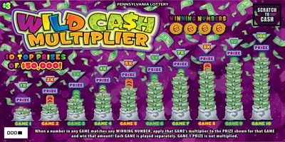 Wild Ca$h Multiplier $3 Pennsylvania scratch-off ticket