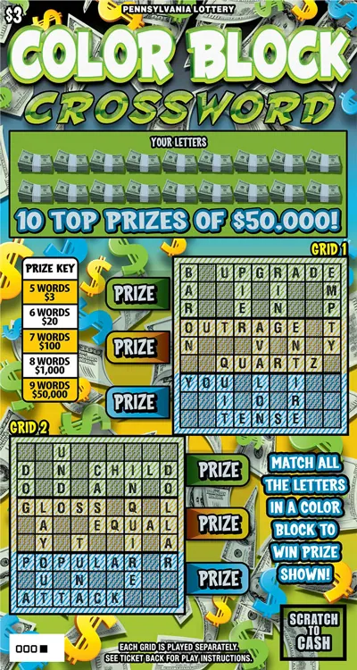 Color Block Crossword $3 Pennsylvania scratch-off ticket