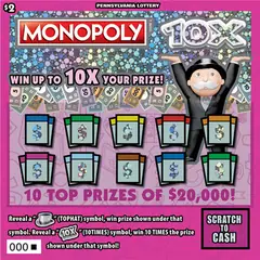 MONOPOLY 10X® $2 scratch-off ticket
