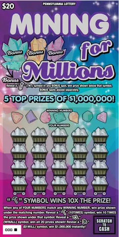 Mining for Millions $20 scratch-off ticket (image: Pennsylvania Lottery)