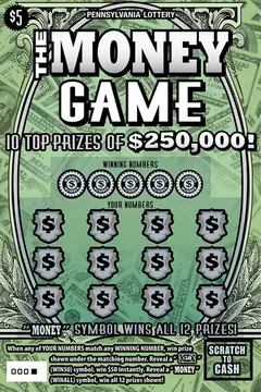 The Money Game $5 scratch-off ticket