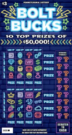 Bolt Bucks $3 scratch-off ticket