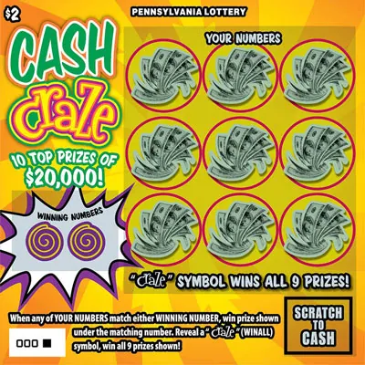 Cash Craze $2 Pennsylvania scratch-off ticket