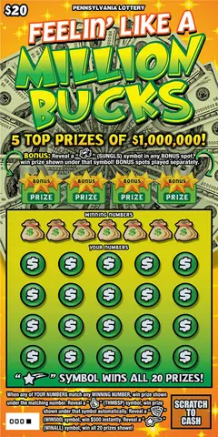 Feelin’ Like a Million Bucks $20 scratch-off ticket (image: Pennsylvania Lottery)