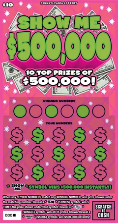 Show Me $500,000 $10 scratch-off ticket