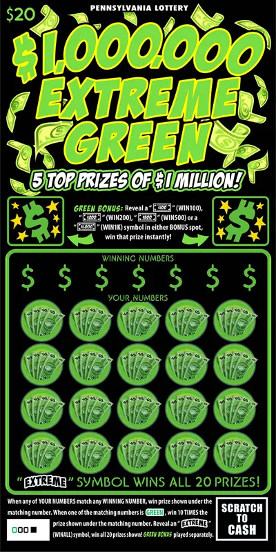 $1,000,000 Extreme Green $20 Pennsylvania scratch-off ticket