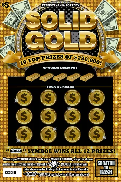 Solid Gold $5 Pennsylvania scratch-off ticket