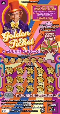 WILLY WONKA GOLDEN TICKET™ $10 scratch-off ticket