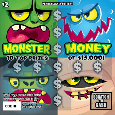 Monster Money $2 Pennsylvania scratch-off ticket