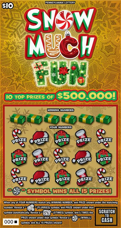 Snow Much Fun $10 Pennsylvania scratch-off ticket
