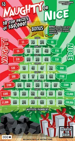 Naughty or Nice $3 scratch-off ticket