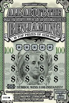 All About the Benjamins $5 scratch-off ticket