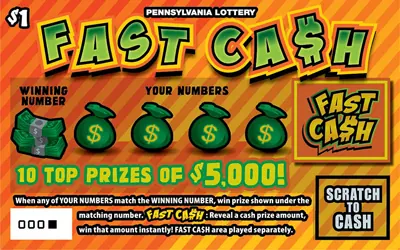 Fast Ca$h $1 Pennsylvania scratch-off ticket