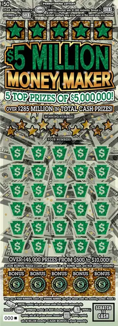 $5 Million Money Maker $50 scratch-off ticket (image: Pennsylvania Lottery)