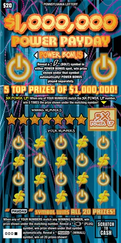 $1,000,000 Power Payday $20 scratch-off ticket (image: Pennsylvania Lottery)