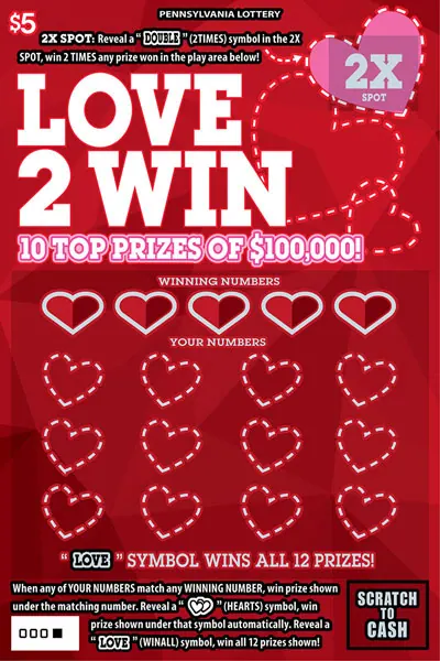 Love 2 Win $5 Pennsylvania scratch-off ticket
