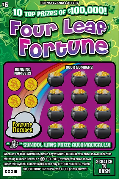Four Leaf Fortune $5 Pennsylvania scratch-off ticket