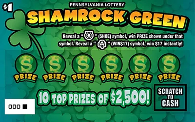 Shamrock Green $1 Pennsylvania scratch-off ticket