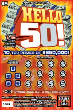 Hello 50 $5 scratch-off ticket