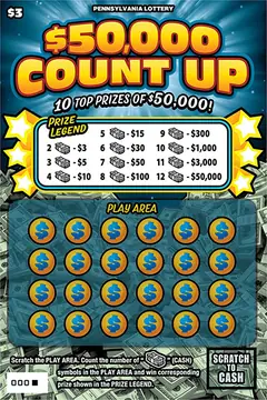 $50,000 Count Up $3 scratch-off ticket