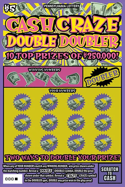 Cash Craze Double Doubler $5 Pennsylvania scratch-off ticket