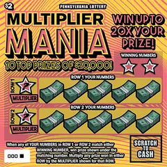 Multiplier Mania $2 scratch-off ticket