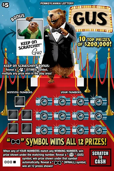 Gus® $5 Pennsylvania scratch-off ticket