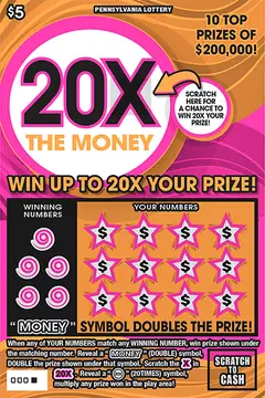 20X the Money $5 scratch-off ticket