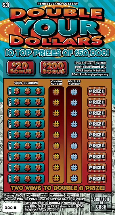 Double Your Dollars $3 Pennsylvania scratch-off ticket
