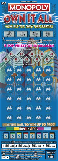 MONOPOLY  Own It All $50 scratch-off ticket
