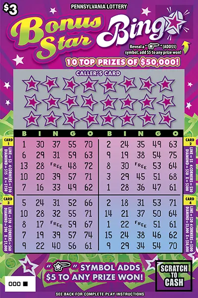 Bonus Star Bingo $3 Pennsylvania scratch-off ticket
